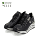 
Glanzschwarze remonte Damen Sneaker D0T03-01 mit einer leichten Sohle mit Keilabsatz. Schuhpaar schräg.