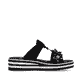 Schwarze Rieker Damen Pantoletten V0228-01 mit einem Klettverschluss. Schuh Innenseite.