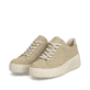 Goldbeige Rieker Damen Sneaker Low N2503-62 mit einer Schnürung. Schuhpaar seitlich schräg.