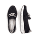 Schwarze Rieker Damen Loafer 58944-00 mit Elastikeinsatz sowie stylischer Kette. Schuh von oben, liegend.