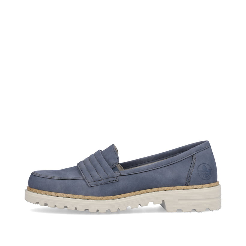 
Königsblaue Rieker Damen Loafers 54855-10 mit einer schockabsorbierenden Sohle. Schuh Außenseite