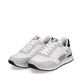 Weiße Rieker Damen Sneaker Low 42506-80 mit flexibler und super leichter Sohle. Schuhpaar seitlich schräg.