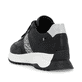 Schwarze Rieker Damen Sneaker Low W1301-00 mit einer strapazierfähigen Sohle. Schuh von hinten.