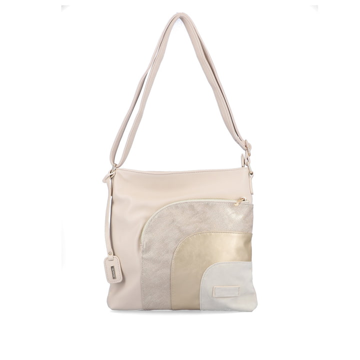remonte Damen Handtasche Q0705-62 in Beige-Metallic aus Kunstleder mit Reißverschluss. Handtasche Vorderseite.