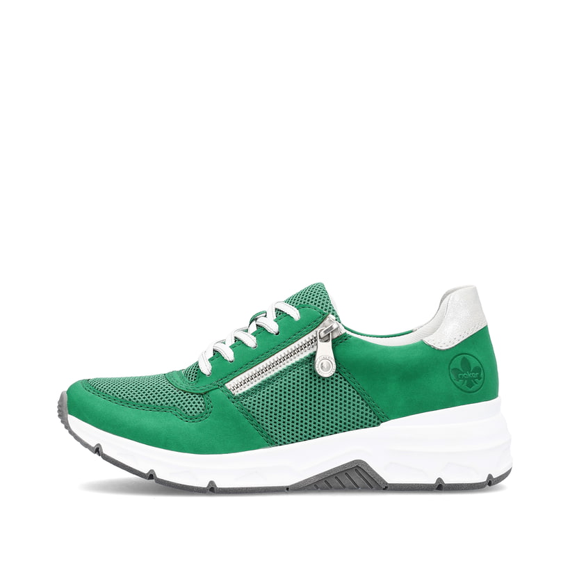 Grüne Rieker Damen Sneaker Low 48135-52 mit Reißverschluss sowie Komfortweite G. Schuh Außenseite.