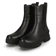 Schwarze Rieker Damen Chelsea Boots W0380-01 mit einer Plateausohle. Schuhpaar seitlich schräg.