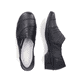 Schwarze Rieker Damen Slipper 48260-01 mit Elastikeinsatz sowie der Extraweite H. Schuh von oben, liegend.