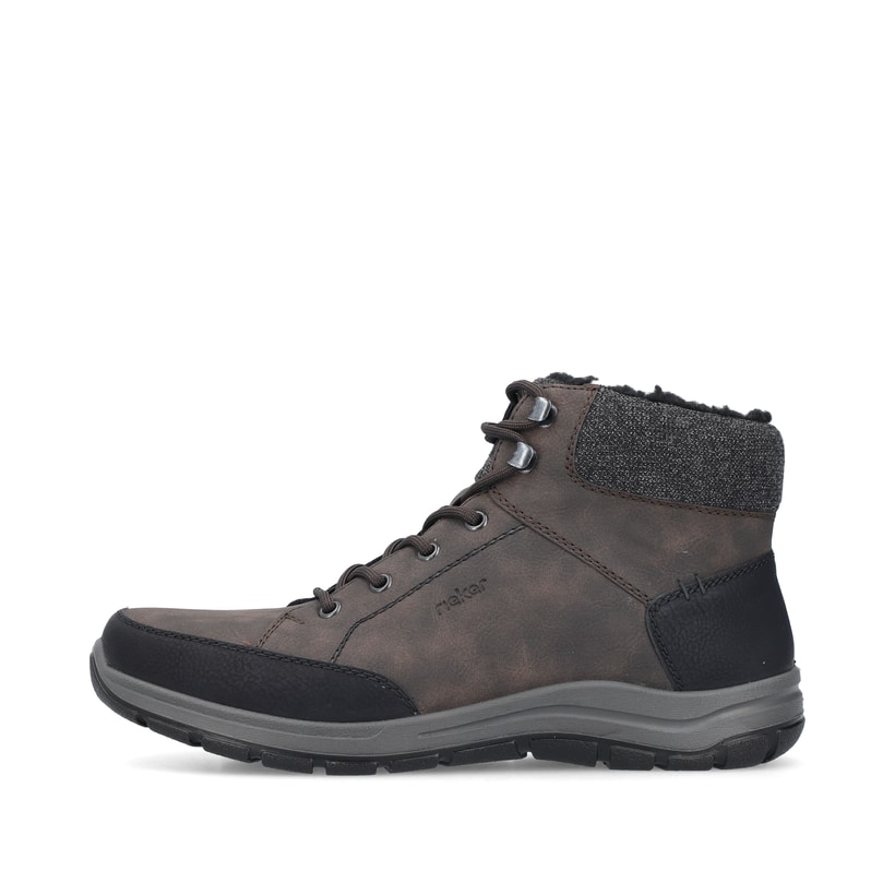 Holzbraune Rieker Herren Schnürstiefel 03640-25 mit einem Reißverschluss. Schuh Außenseite.