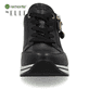 
Glanzschwarze remonte Damen Sneaker D0T03-01 mit einer leichten Sohle mit Keilabsatz. Schuh von vorne.