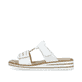 Kristallweiße Rieker Damen Pantoletten V0636-80 mit einem Klettverschluss. Schuh Außenseite.