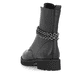 Graphitschwarze remonte Damen Kurzstiefel D8665-00 mit abnehmbarer Kette. Schuh von hinten.