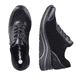 
Nachtschwarze remonte Damen Sneaker D0T01-01 mit Schnürung und Reißverschluss. Schuhpaar von oben.