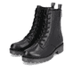 
Tiefschwarze remonte Damen Schnürstiefel D0W71-01 mit Schnürung und Reißverschluss. Schuhpaar schräg.