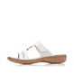 Weiße Rieker Damen Pantoletten 60888-80 mit einem Klettverschluss. Schuh Außenseite.