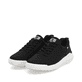 Schwarze waschbare Rieker Damen Sneaker Low W1102-00 mit super leichter Sohle. Schuhpaar seitlich schräg.