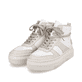 Weiße Rieker Damen Sneaker High M1907-80 mit ultra leichter Plateausohle. Schuhpaar seitlich schräg.