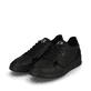 Schwarze Rieker Herren Sneaker Low U0403-00 mit einer abriebfesten Sohle. Schuhpaar seitlich schräg.