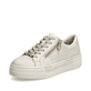 Weiße Rieker Damen Sneaker Low N4914-80 mit einem Reißverschluss. Schuh seitlich schräg.