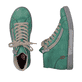 
Smaragdgrüne Rieker Damen Schnürschuhe Z1221-53 mit einer robusten Profilsohle. Schuhpaar von oben.