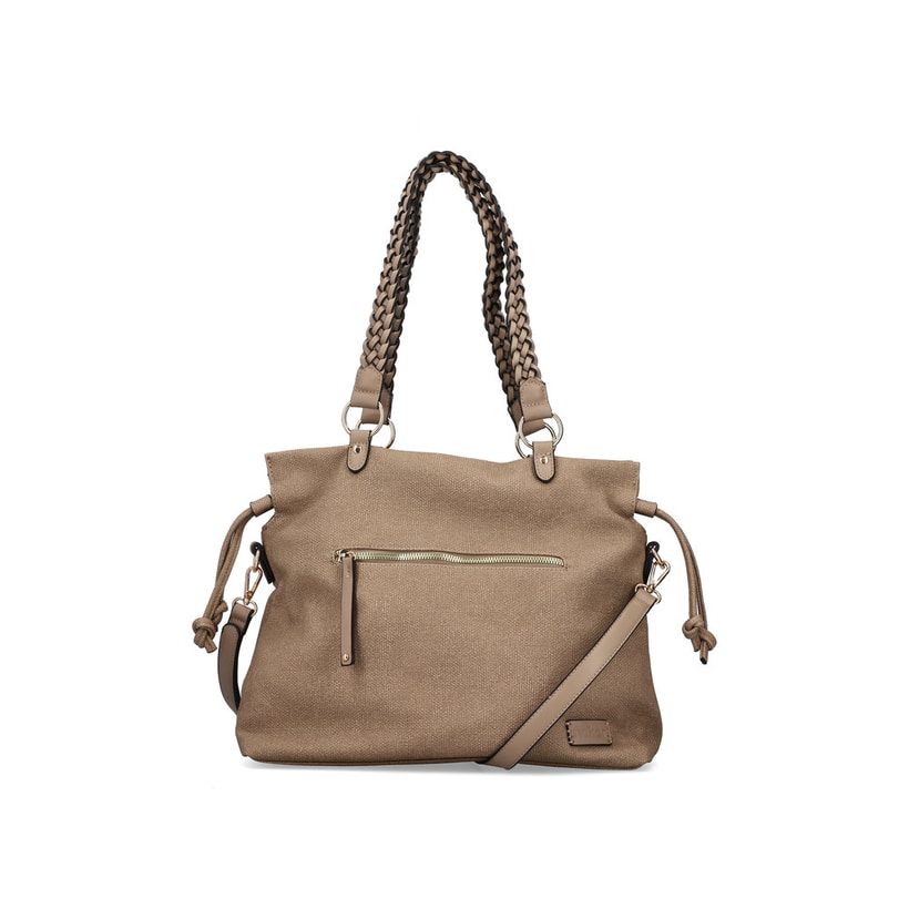 Rieker Damen Handtasche H1509-64 in Beige aus Textil mit Reißverschluss. Handtasche Vorderseite.