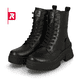 Schwarze Rieker EVOLUTION Damen Stiefel W0371-00 mit Schnürung und Reißverschluss. Schuhpaar schräg.
