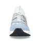 Blaue Rieker Damen Slipper N5251-91 mit flexibler und ultra leichter Sohle. Schuh von vorne.