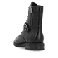 Nachtschwarze remonte Damen Schnürstiefel D1U70-00 mit Zierschnalle. Schuh von hinten.