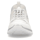 Weiße Rieker Damen Slipper L3294-80 mit einer Gummischnürung. Schuh von vorne.