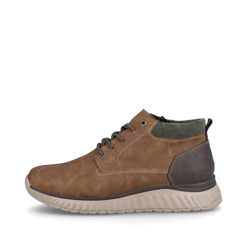 
Kaffeebraune Rieker Herren Schnürstiefel B0603-24 mit einer sehr leichten Sohle. Schuh Außenseite