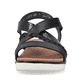 Schwarze Rieker Keilsandaletten V3773-00 mit einem Klettverschluss. Schuh von vorne.