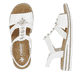 Weiße Rieker Keilsandaletten V0687-80 mit Elastikeinsatz sowie Schmuckelementen. Schuh von oben, liegend.