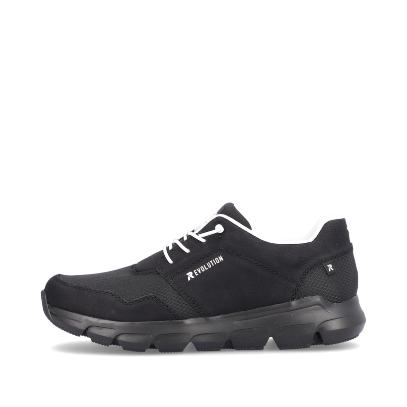 Schwarze Rieker Herren Sneaker Low 07811-00 mit flexibler Sohle. Schuh Außenseite.