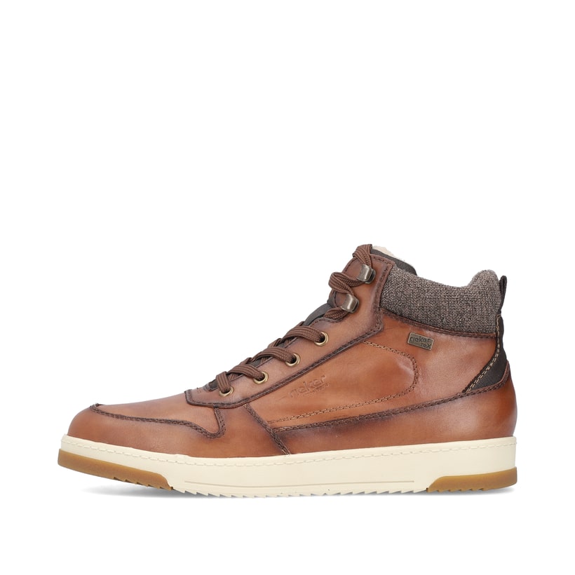 Braune Rieker Herren Sneaker High 17530-24 mit wasserabweisender TEX-Membran. Schuh Außenseite.