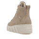 Beige Rieker Damen Sneaker High W0561-20 mit einer ultraleichten Plateausohle. Schuh von hinten.