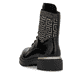 Urbanschwarze Rieker Damen Biker Boots 72607-00 mit stylischem Schaft. Schuh von hinten.