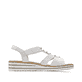 Weiße Rieker Keilsandaletten V0687-80 mit Elastikeinsatz sowie Schmuckelementen. Schuh Innenseite.