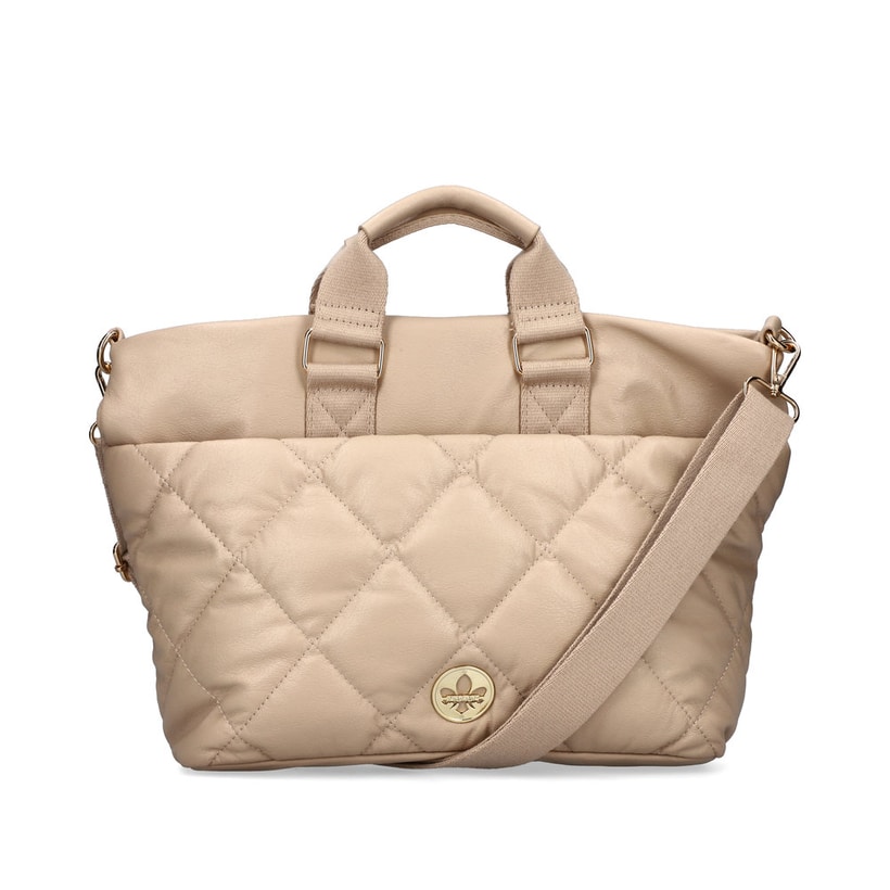 Rieker Damen Shopper H1525-60 in Cremebeige aus Textil mit Reißverschluss. Shopper Vorderseite.