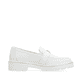 Weiße remonte Damen Loafer D1H00-80 mit Elastikeinsatz sowie modischer Brosche. Schuh Innenseite.