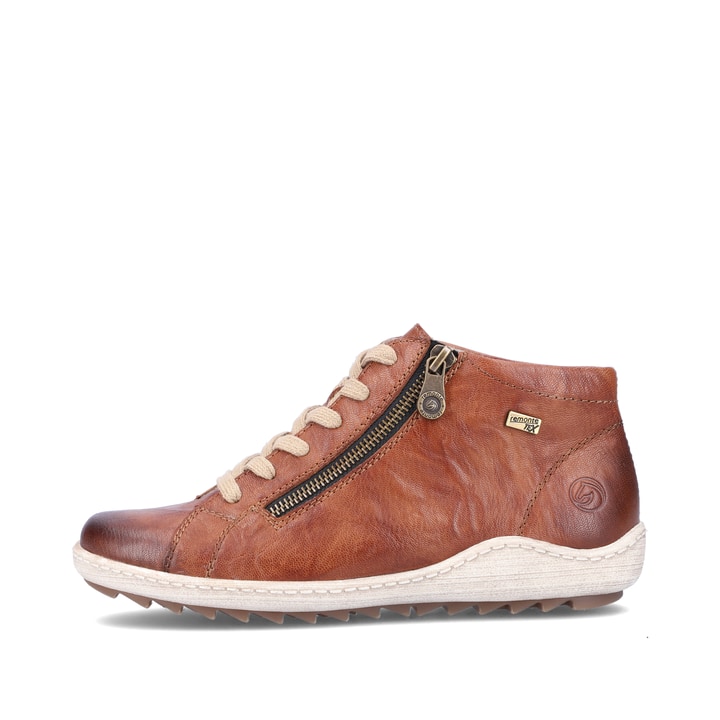 
Karamellbraune remonte Damen Schnürschuhe R1470-22 mit einer flexiblen Profilsohle. Schuh Außenseite