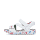 Weiße Rieker Damen Riemchensandalen 67870-80 mit einer flexiblen Sohle. Schuh Außenseite.