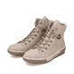 
Cremebeige Rieker Damen Schnürstiefel N0730-64 mit einer robusten Profilsohle. Schuhpaar schräg.