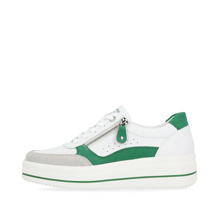 Weiße remonte Damen Sneaker D1C00-80 mit Reißverschluss sowie der Komfortweite G. Schuh Außenseite.