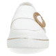 Weiße remonte Damen Loafer D1H00-80 mit Elastikeinsatz sowie modischer Brosche. Schuh von vorne.