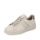 Hellbeige Rieker Damen Sneaker Low M8400-60 mit Schnürung sowie grober Stickerei. Schuh seitlich schräg.