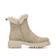 Sandbeige Rieker Damen Kurzstiefel 72682-60 mit Fell-Design sowie Reißverschluss. Schuh Innenseite.