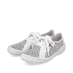 Weiße Rieker Damen Schnürschuhe 54516-80 mit Reißverschluss sowie Löcheroptik. Schuhpaar seitlich schräg.