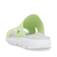 Grüne waschbare Rieker Damen Pantoletten V8451-52 mit einer flexiblen Sohle. Schuh von hinten.