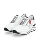 Weiße remonte Damen Sneaker D0T04-81 mit Reißverschluss sowie der Extraweite H. Schuhpaar seitlich schräg.