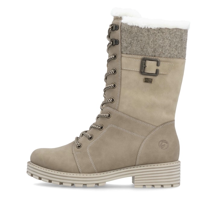 Beige remonte Damen Schnürstiefel D0W72-20 mit wasserabweisender TEX-Membran. Schuh Außenseite.