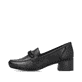 Schwarze Rieker Damen Loafer 41660-00 mit Elastikeinsatz sowie stylischer Kette. Schuh Außenseite.